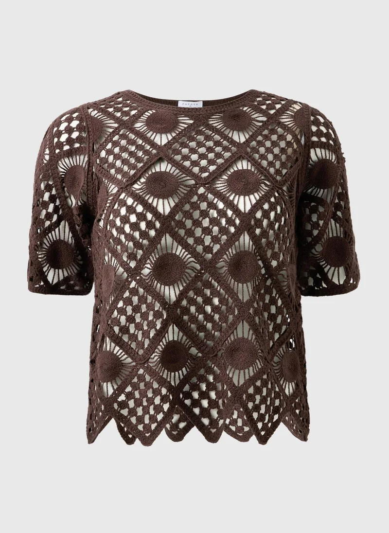 ماتلان Chocolate Brown Crochet Top